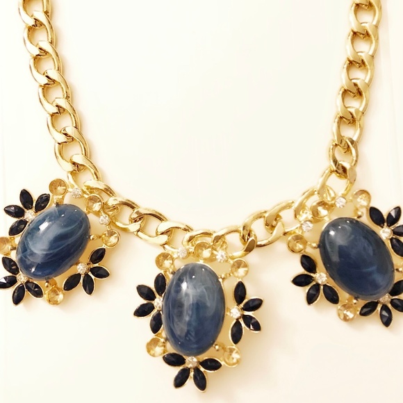 Lee by Lee Angel Frontial GOLD Blue Statement NEcklace  NWT 110 - Picture 1 of 6